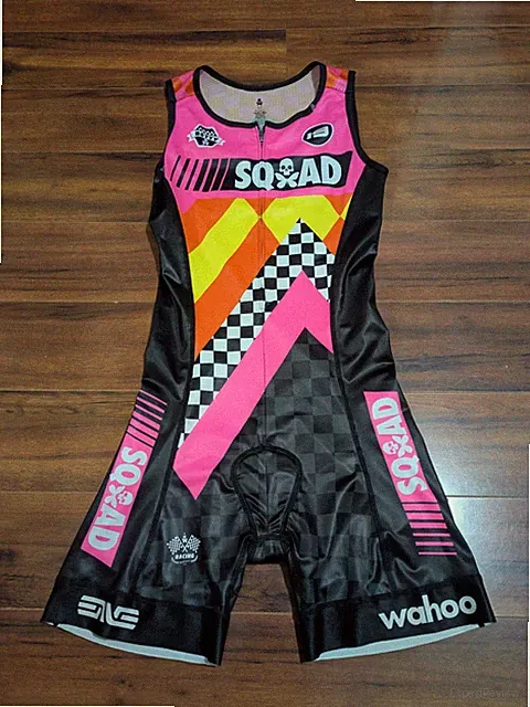 Betty Designs Sleeveless Chevron Tri-suit Skin Suit Padded Pink Womans Medium