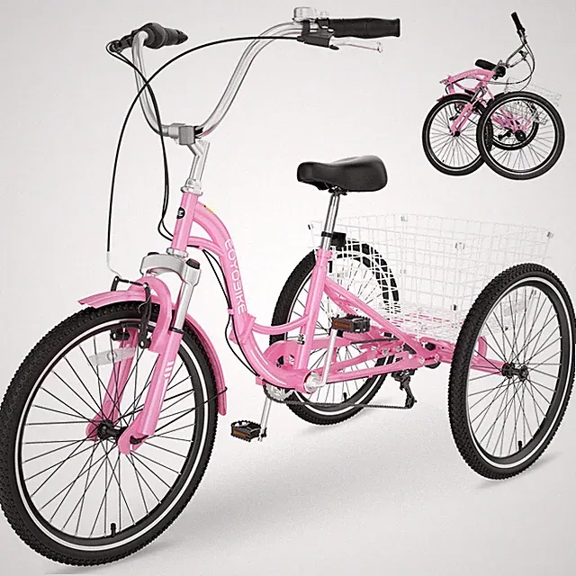 EOYOBIKE 20''/24''/26"Adult Folding Tricycle 7 Speed Trike Foldable W/Basket