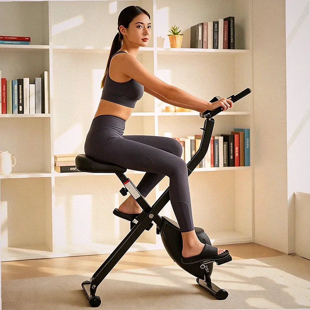Folding Recumbent/Upright Exercise Bike with LCD Monitor & Resistance Bands