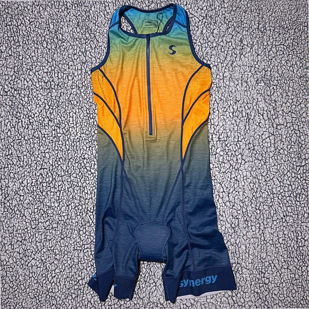 NWT Synergy Elite Sleeveless Trisuit Women Large Orange Wave Triathlon Suit