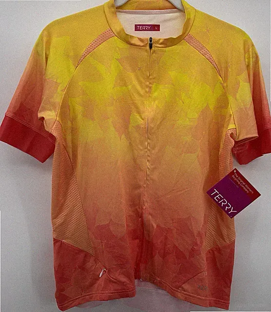 Terry Women’s L Yellow/Orange Synthesized Sun Cycling Touring Jersey NWT