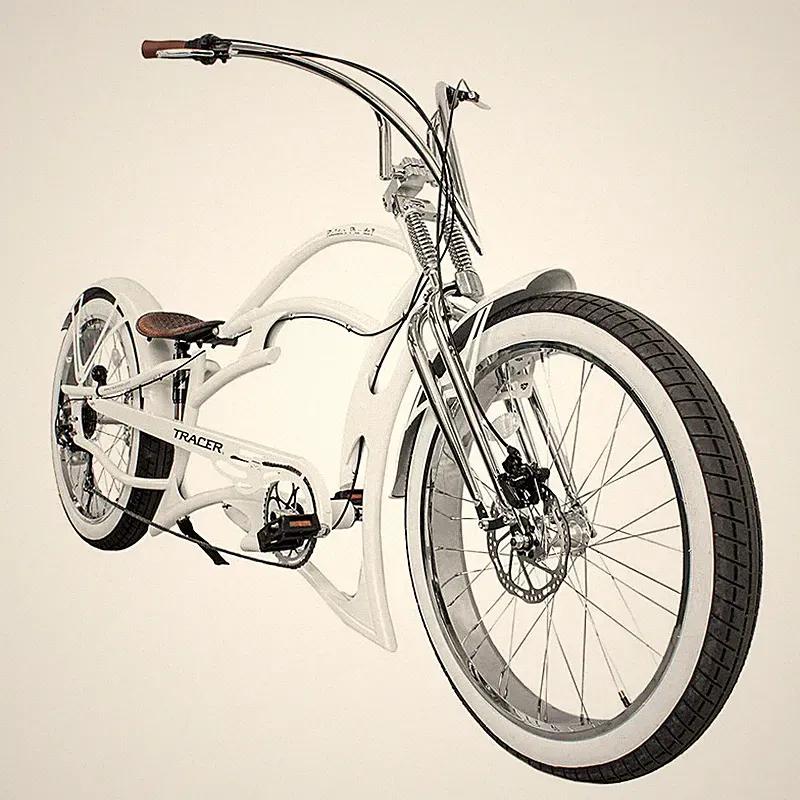 Tracer Raider 26" Stretch Beach Cruiser Bike White 7 Speed Fat Tires Disc Brake