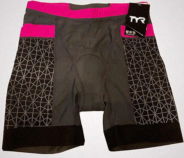 TYR Women's XL Gray Pink 6" Triathlon Exercise Fitness Bike Short COMPETITOR New