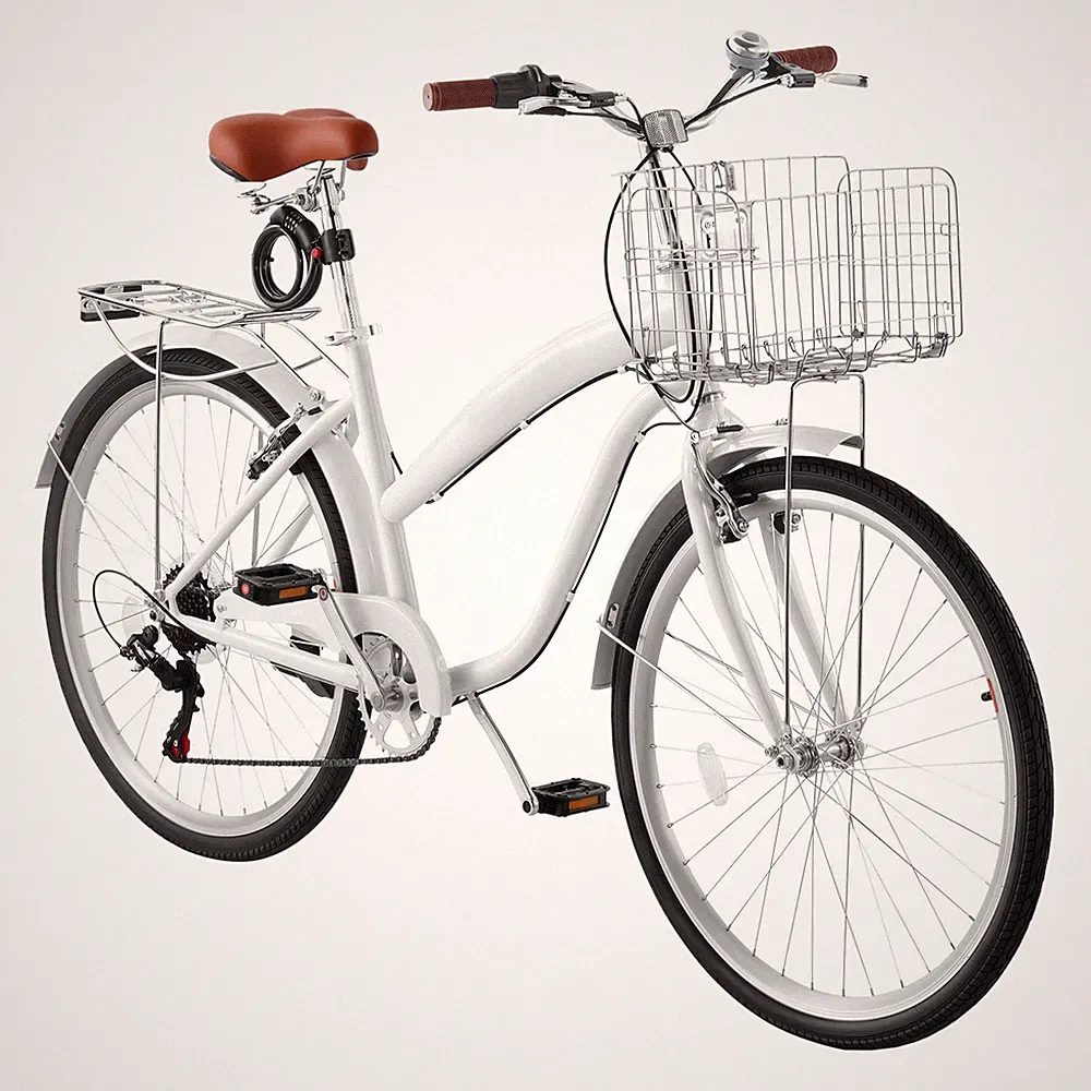 Uimoso 26" Beach Cruiser Bike 7-Speed City Bicycle with Basket for Women Ladies